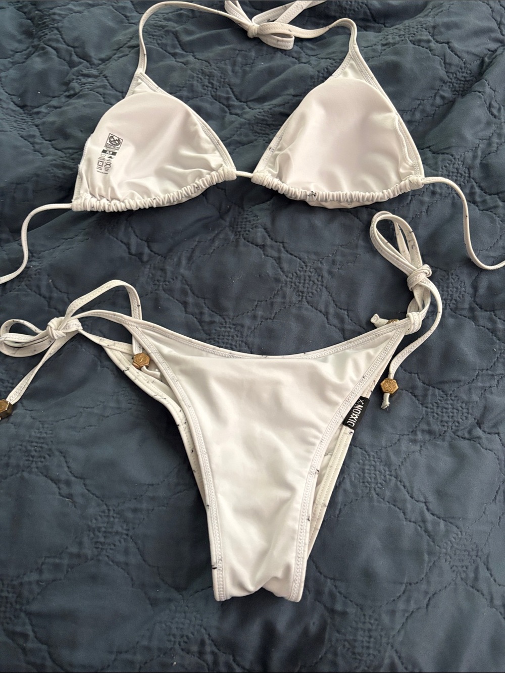 DIXXON White Marble-Print String Triangle Bikini - Picture 4 of 5